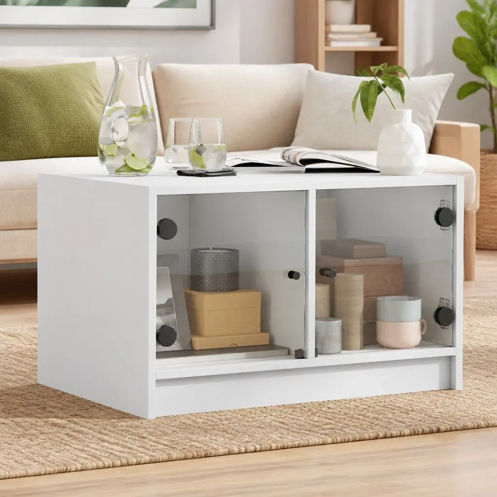 Coffee Table for Living Room with Glass Doors Storage 68x50x42cm