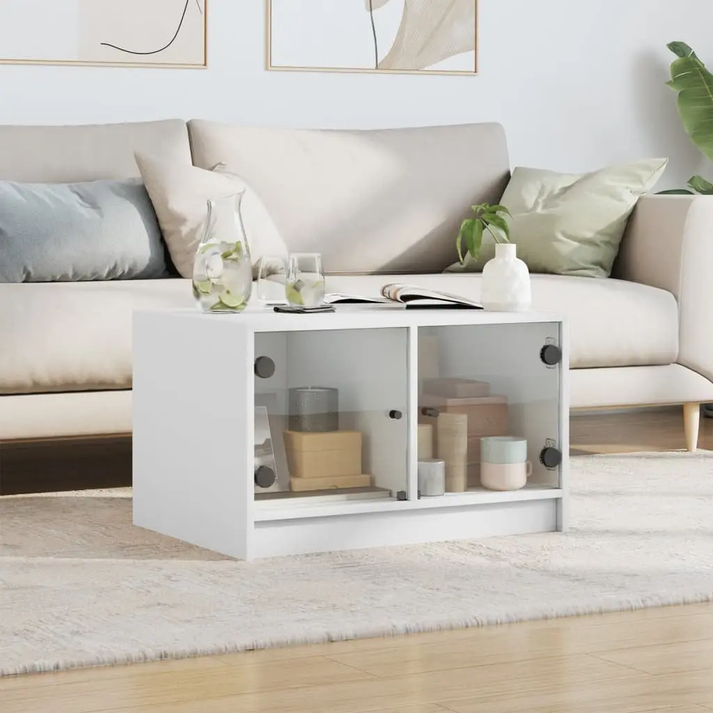 Coffee Table for Living Room with Glass Doors Storage 68x50x42cm