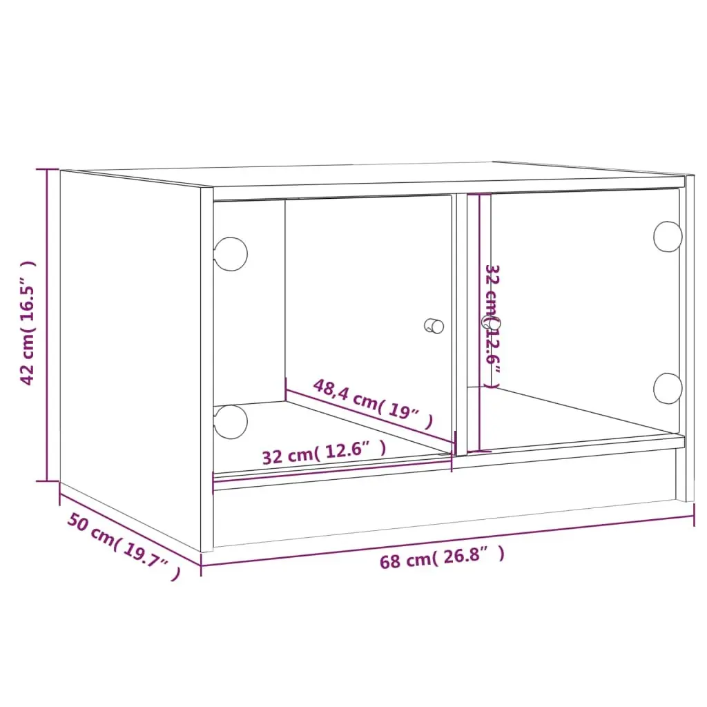 Coffee Table for Living Room with Glass Doors Storage 68x50x42cm