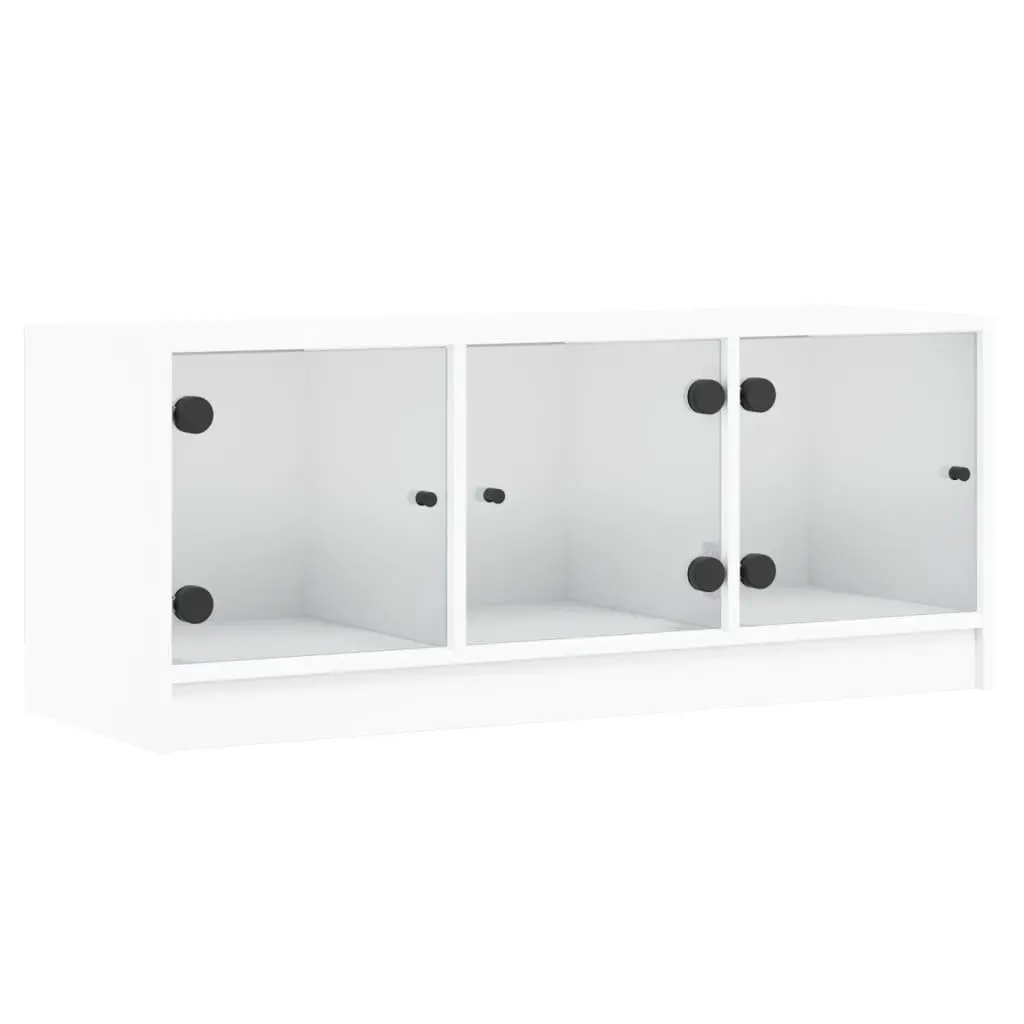 White TV Cabinet with Glass Doors Storage Unit Media Stand 102x37x42cm