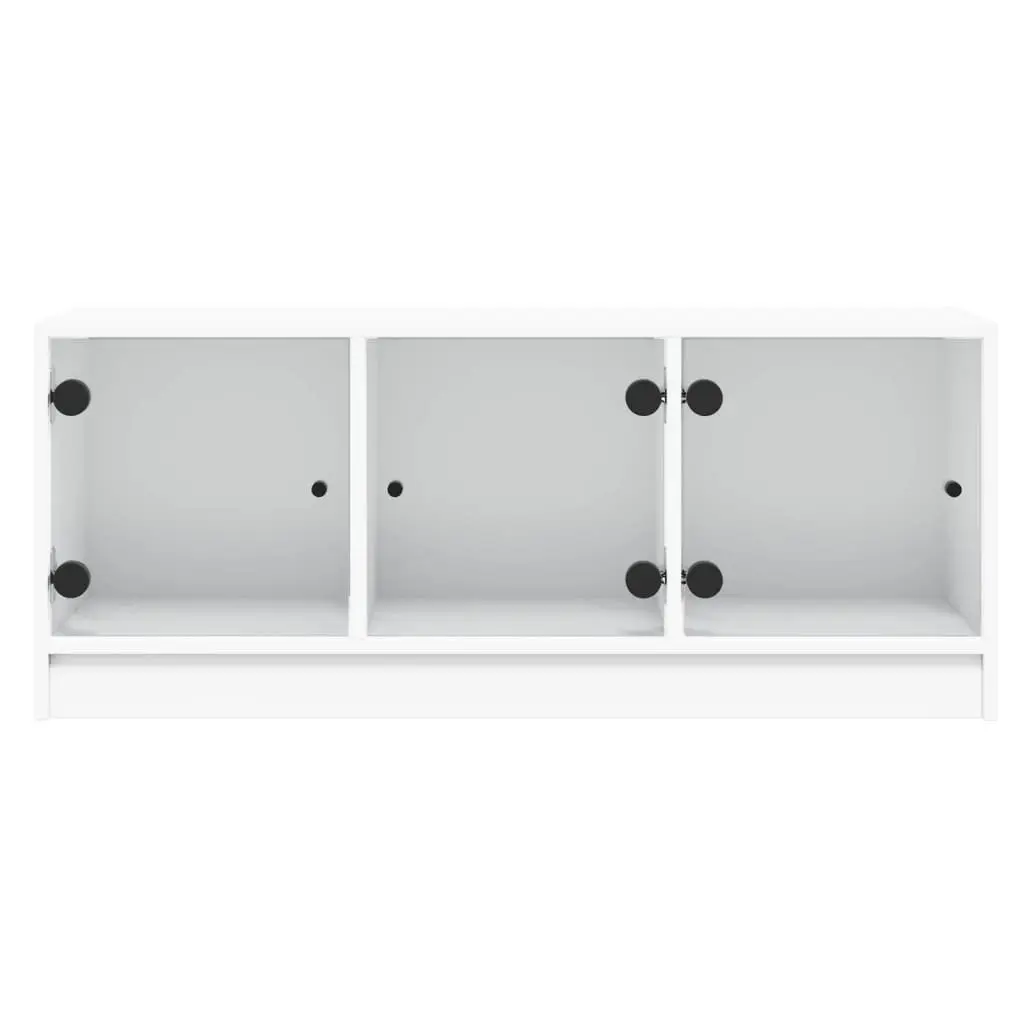 White TV Cabinet with Glass Doors Storage Unit Media Stand 102x37x42cm