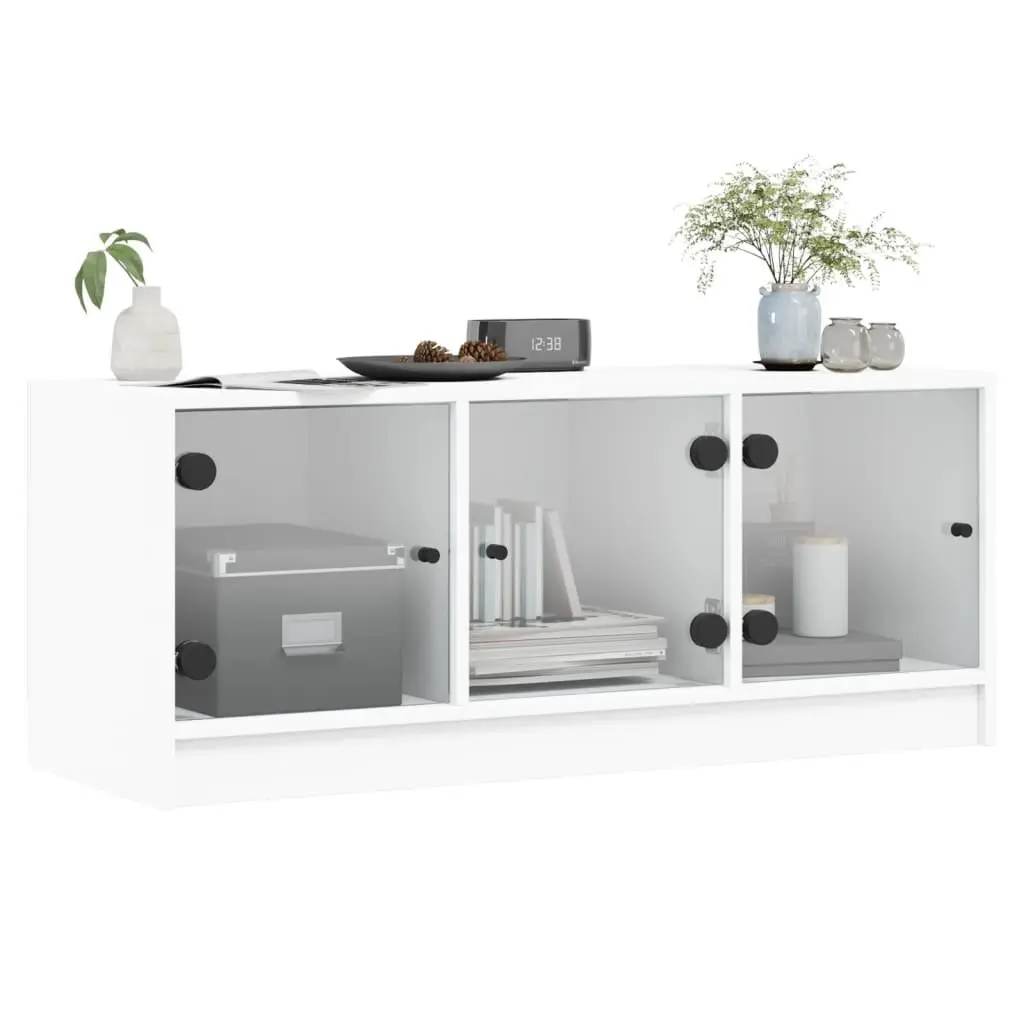 White TV Cabinet with Glass Doors Storage Unit Media Stand 102x37x42cm