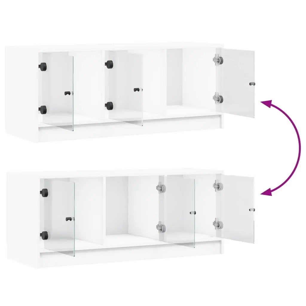 White TV Cabinet with Glass Doors Storage Unit Media Stand 102x37x42cm