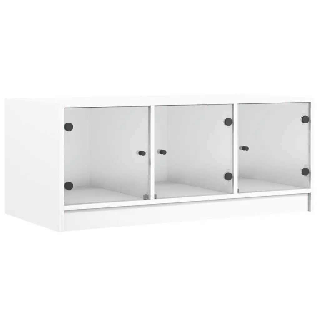 White Coffee Table with Glass Doors Storage Display Accent Living Room Furniture
