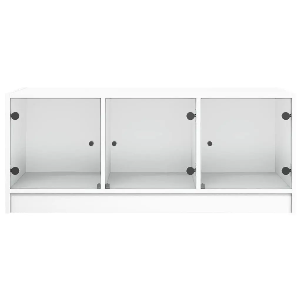 White Coffee Table with Glass Doors Storage Display Accent Living Room Furniture