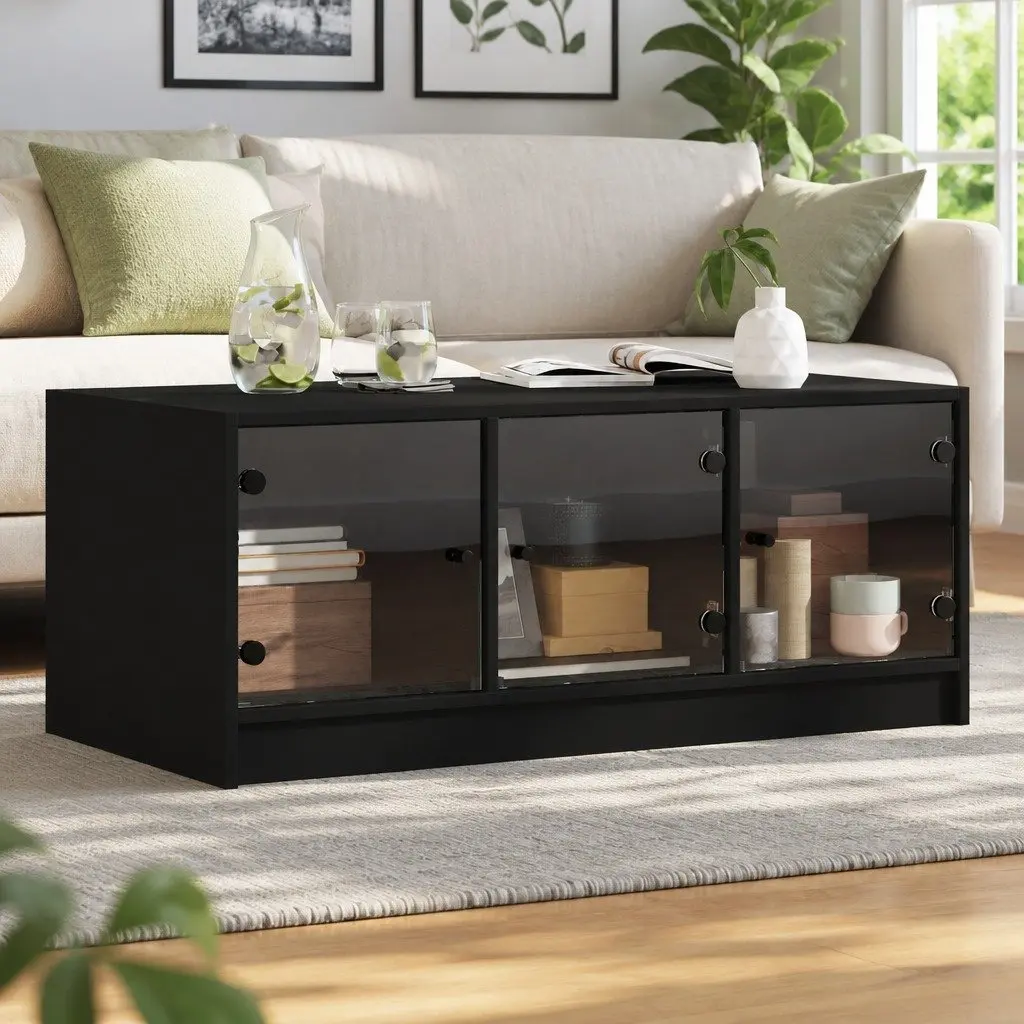 Black Coffee Table with Glass Storage