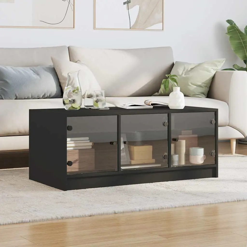 Black Coffee Table with Glass Storage