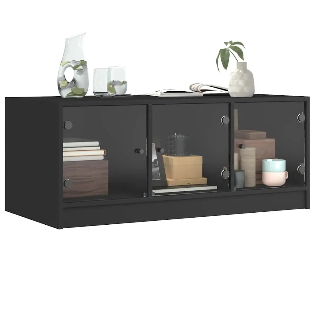 Black Coffee Table with Glass Storage