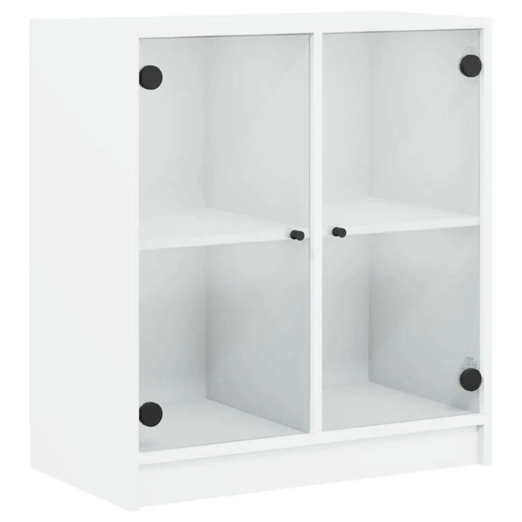 Side Cabinet Glass Doors White Storage Cupboard Sideboard Furniture 68x37x75.5cm
