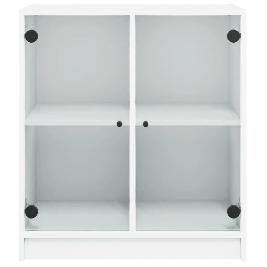 Side Cabinet Glass Doors White Storage Cupboard Sideboard Furniture 68x37x75.5cm