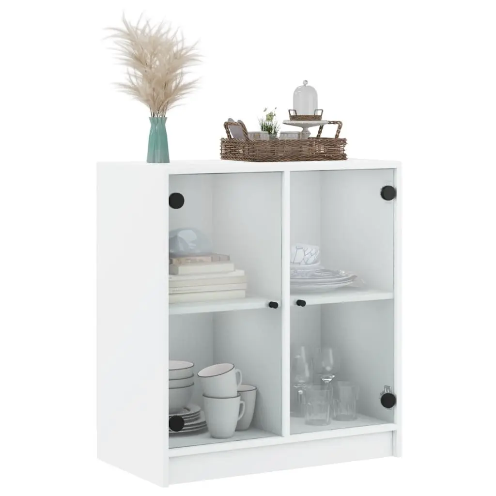 Side Cabinet Glass Doors White Storage Cupboard Sideboard Furniture 68x37x75.5cm
