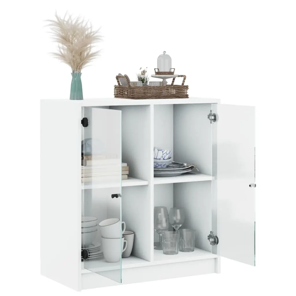 Side Cabinet Glass Doors White Storage Cupboard Sideboard Furniture 68x37x75.5cm