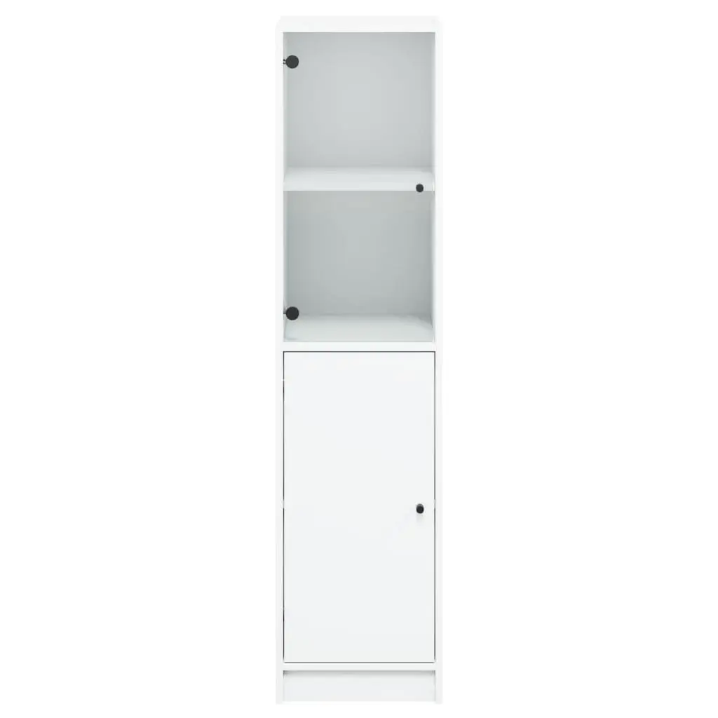 Highboard with Glass Door White Storage Cabinet Cupboard Organiser 35x37x142cm