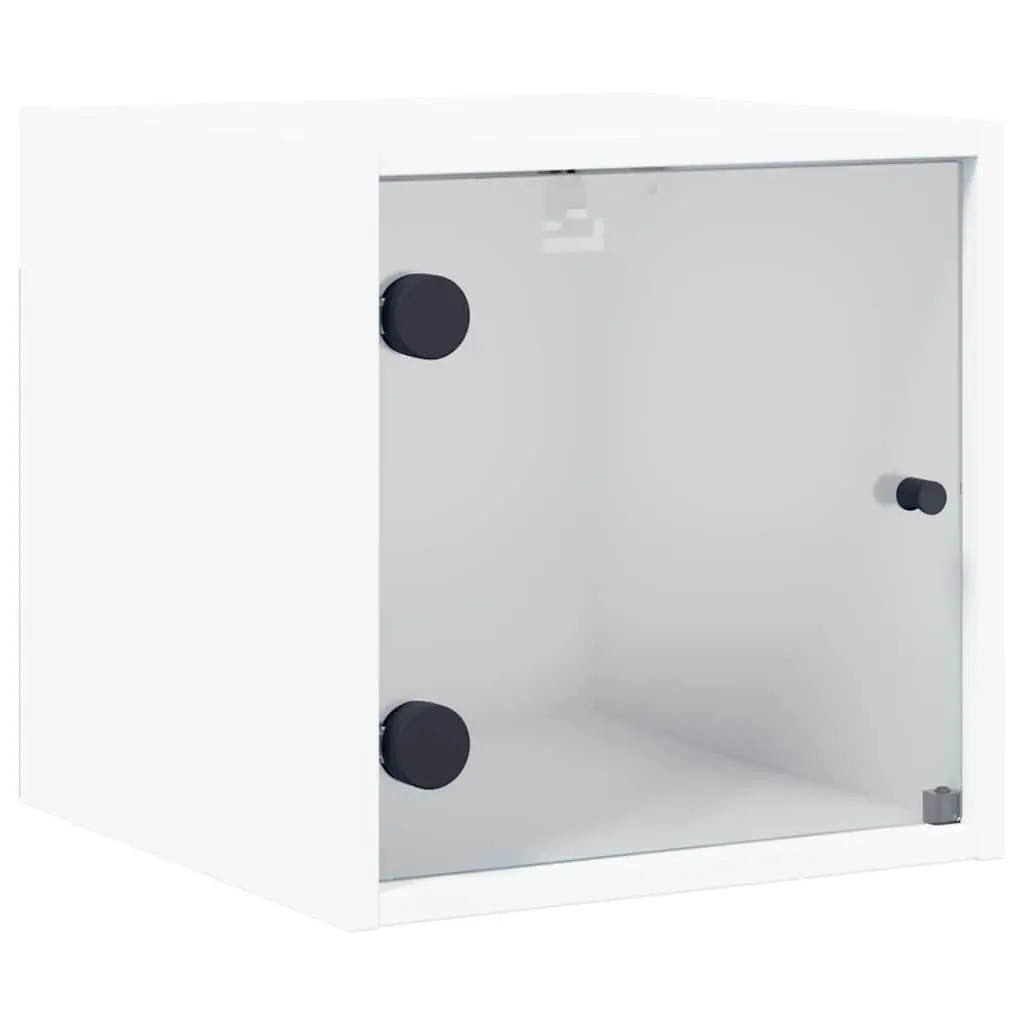 Bedside Cabinet with Glass Doors Wall-Mounted Storage Organiser White 35x37x35cm