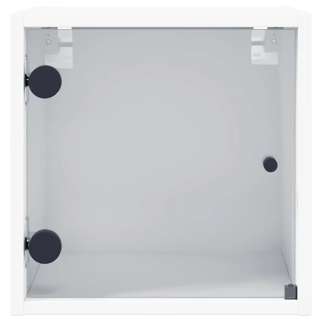 Bedside Cabinet with Glass Doors Wall-Mounted Storage Organiser White 35x37x35cm