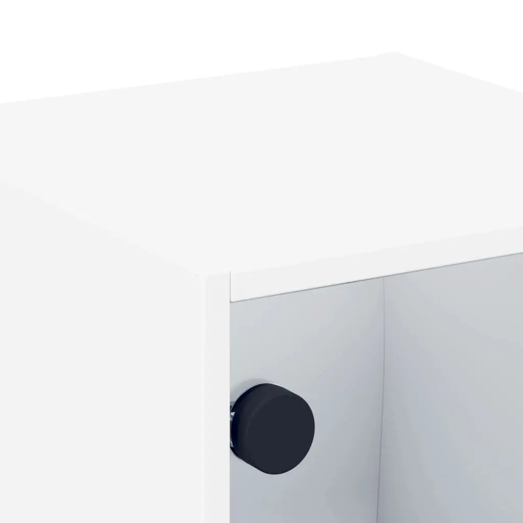 Bedside Cabinet with Glass Doors Wall-Mounted Storage Organiser White 35x37x35cm