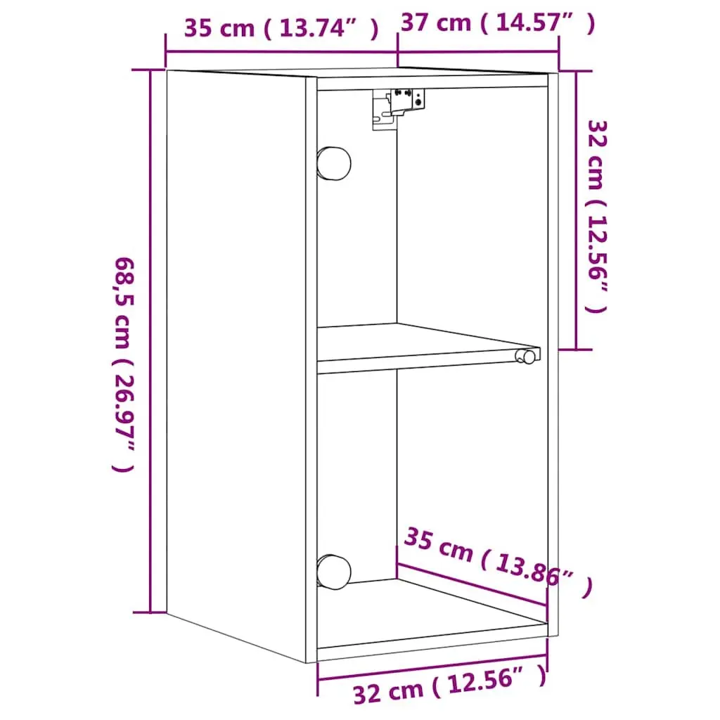 Wall Cabinet for Home Organizer White Glass Doors 35 x 37 x 68.5 cm