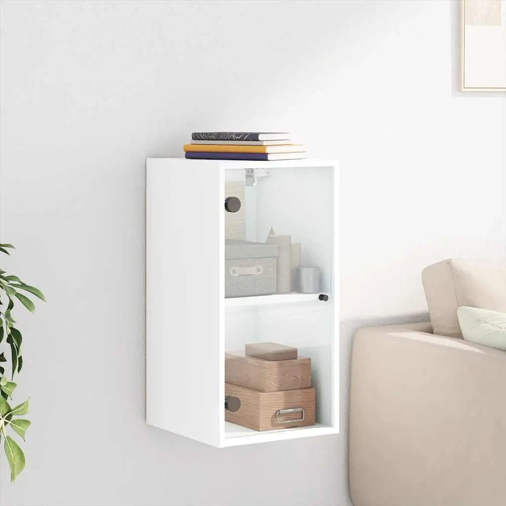 Wall Cabinet for Home Organizer White Glass Doors 35 x 37 x 68.5 cm