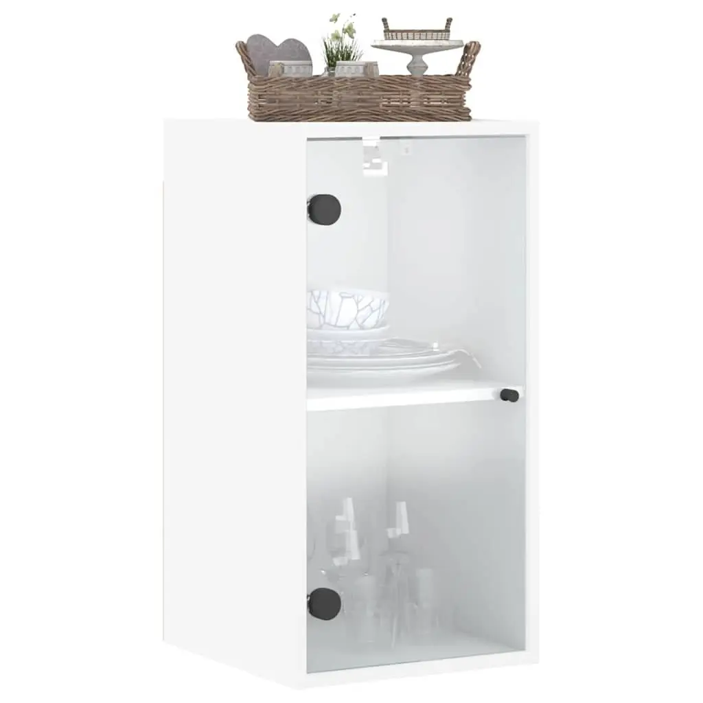 Wall Cabinet for Home Organizer White Glass Doors 35 x 37 x 68.5 cm