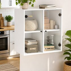 Wall Cabinet with Glass Doors - Specs: 68x37x68.5cm White