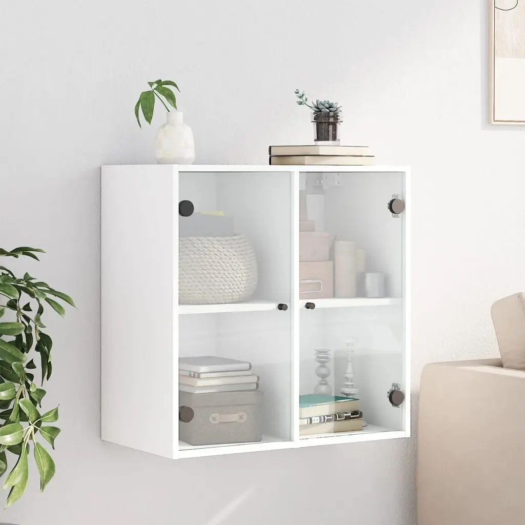 Wall Cabinet for Home 68x37x68.5cm White Storage Unit with Glass Doors