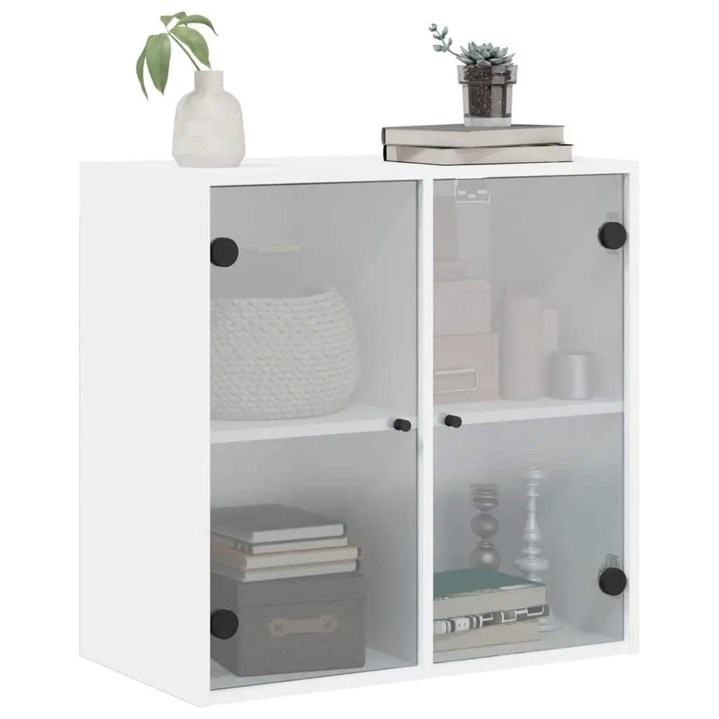 Wall Cabinet for Home 68x37x68.5cm White Storage Unit with Glass Doors