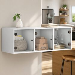Wall Cabinet with Glass Doors – 102x37x35cm, White