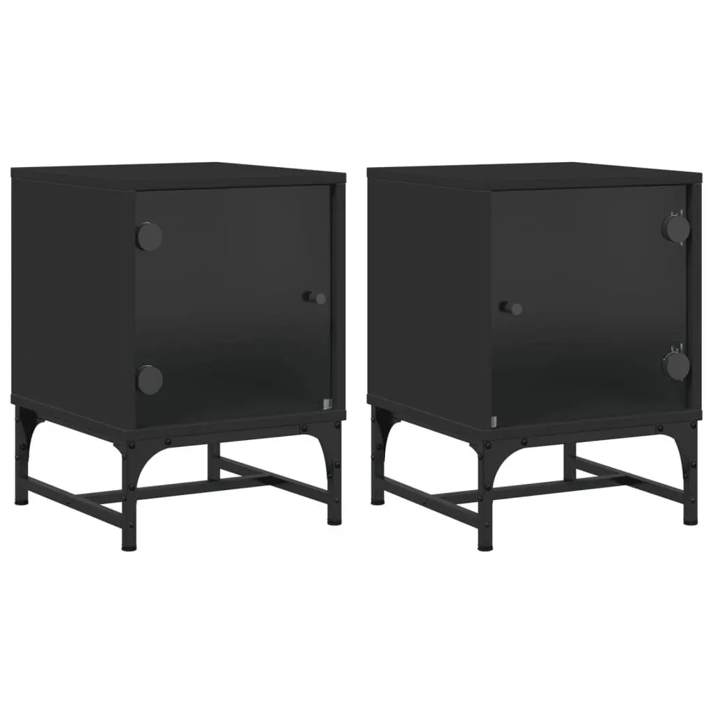 Bedside Cabinets with Glass Doors 2 pcs Black Bedroom Storage Tables