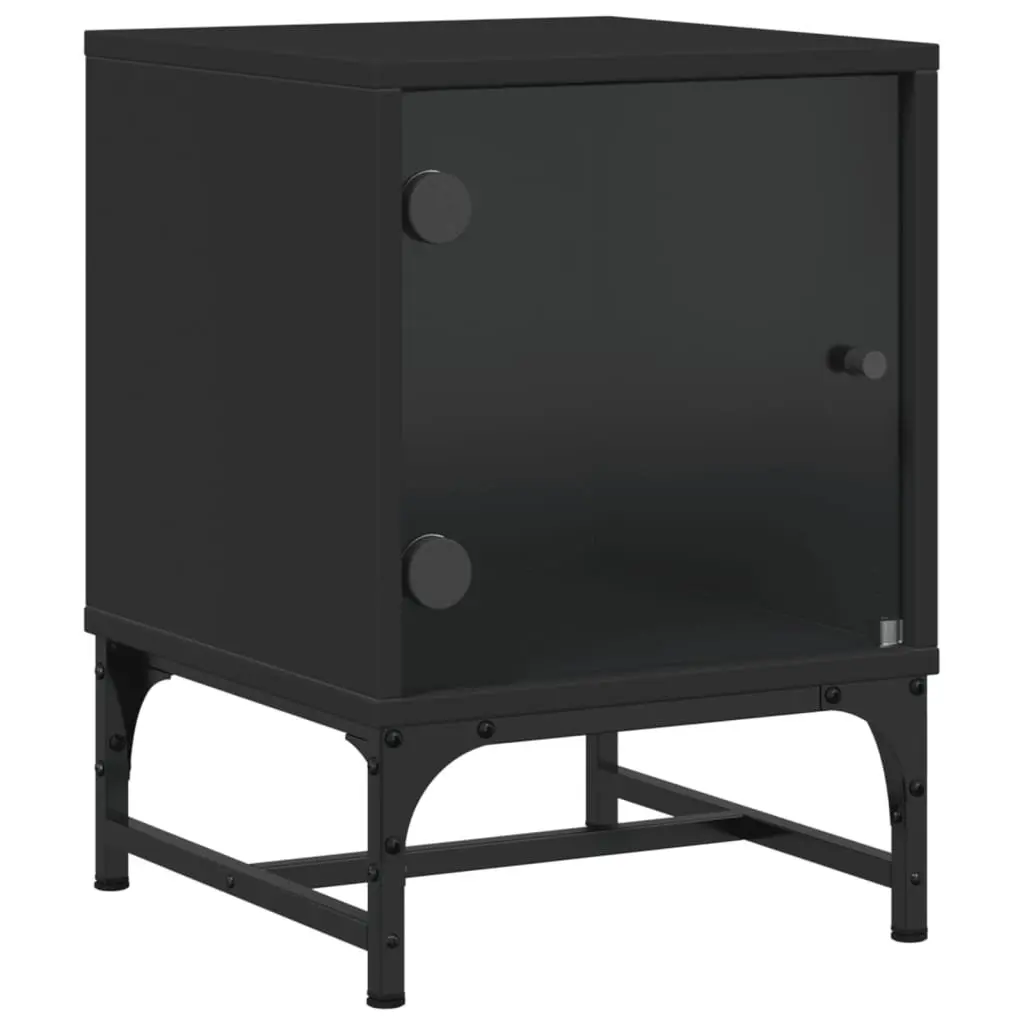Bedside Cabinets with Glass Doors 2 pcs Black Bedroom Storage Tables