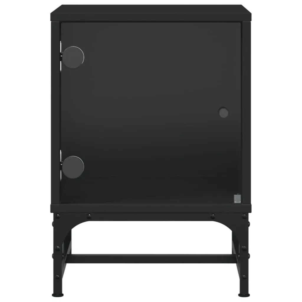 Bedside Cabinets with Glass Doors 2 pcs Black Bedroom Storage Tables