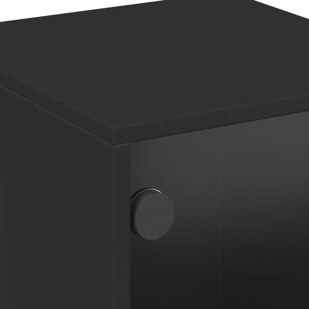 Bedside Cabinets with Glass Doors 2 pcs Black Bedroom Storage Tables