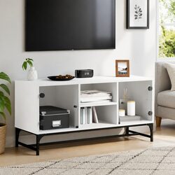 Dimensions and Features of White TV Cabinet with Glass Doors