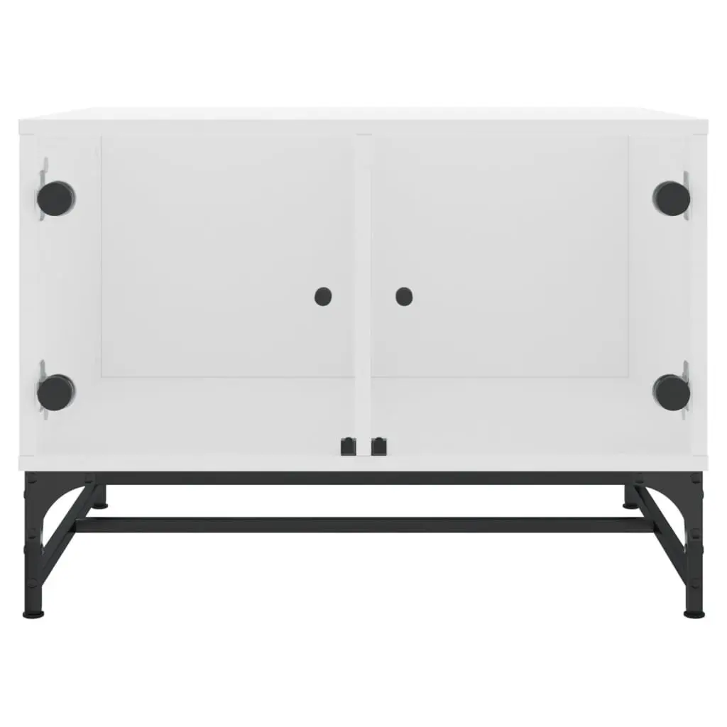 Coffee Table Living Room White 68.5 x 50 x 50 cm Glass Doors Storage Display Furniture
