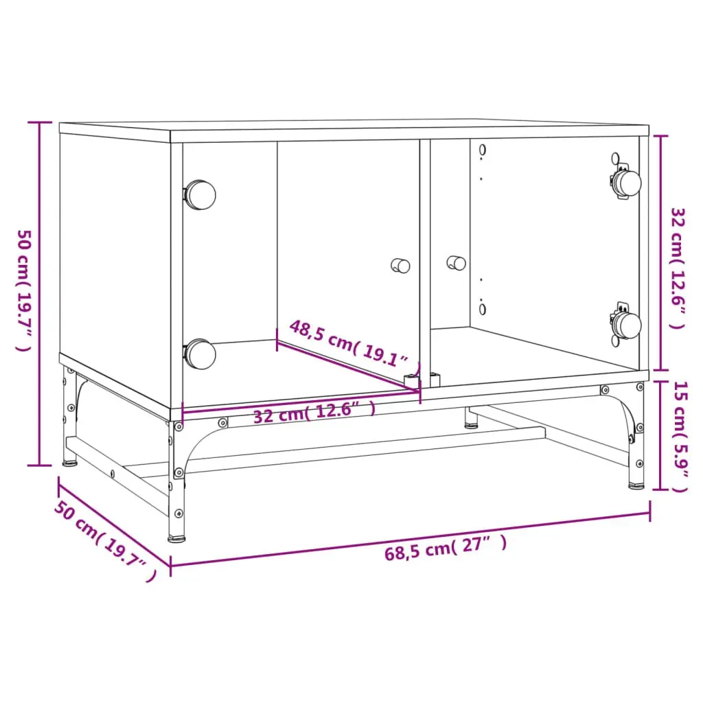 Coffee Table Living Room White 68.5 x 50 x 50 cm Glass Doors Storage Display Furniture