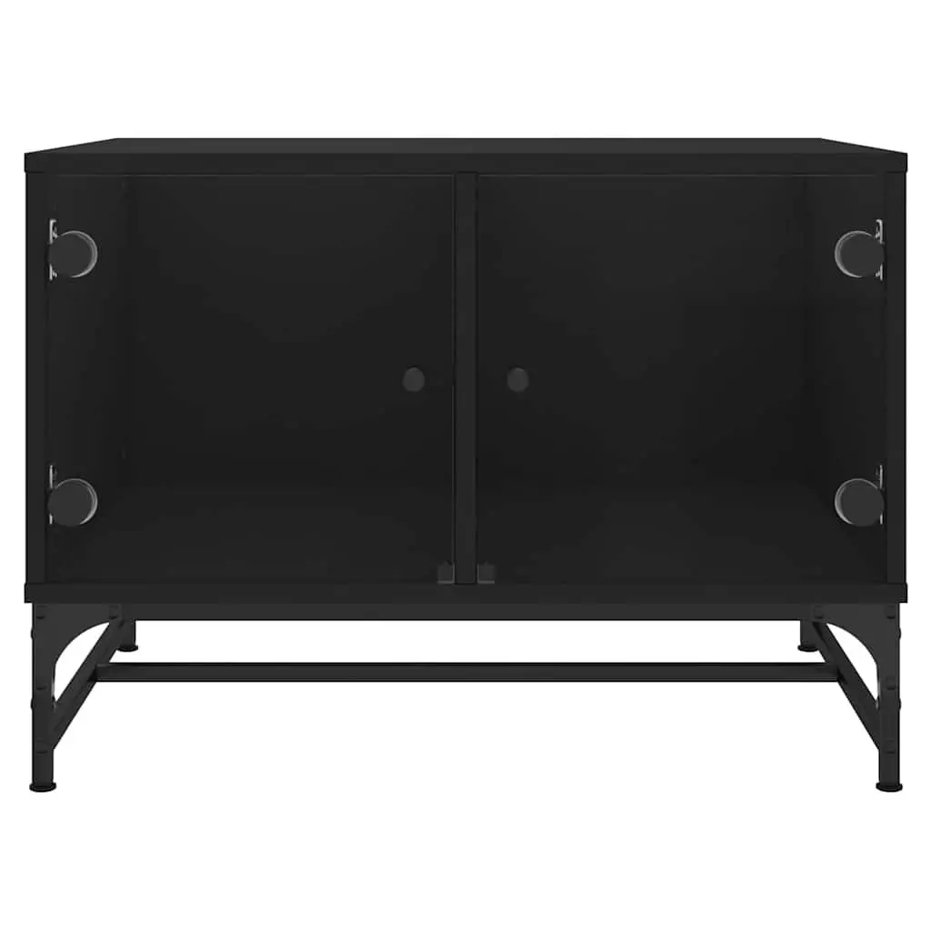 Coffee Table Black with Glass Doors Storage Display Accent Living Room Furniture