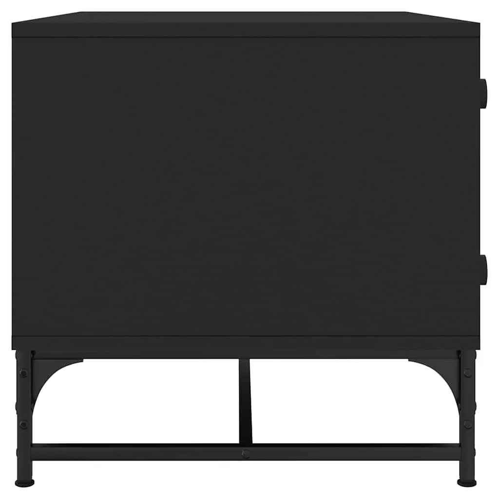 Coffee Table Black with Glass Doors Storage Display Accent Living Room Furniture