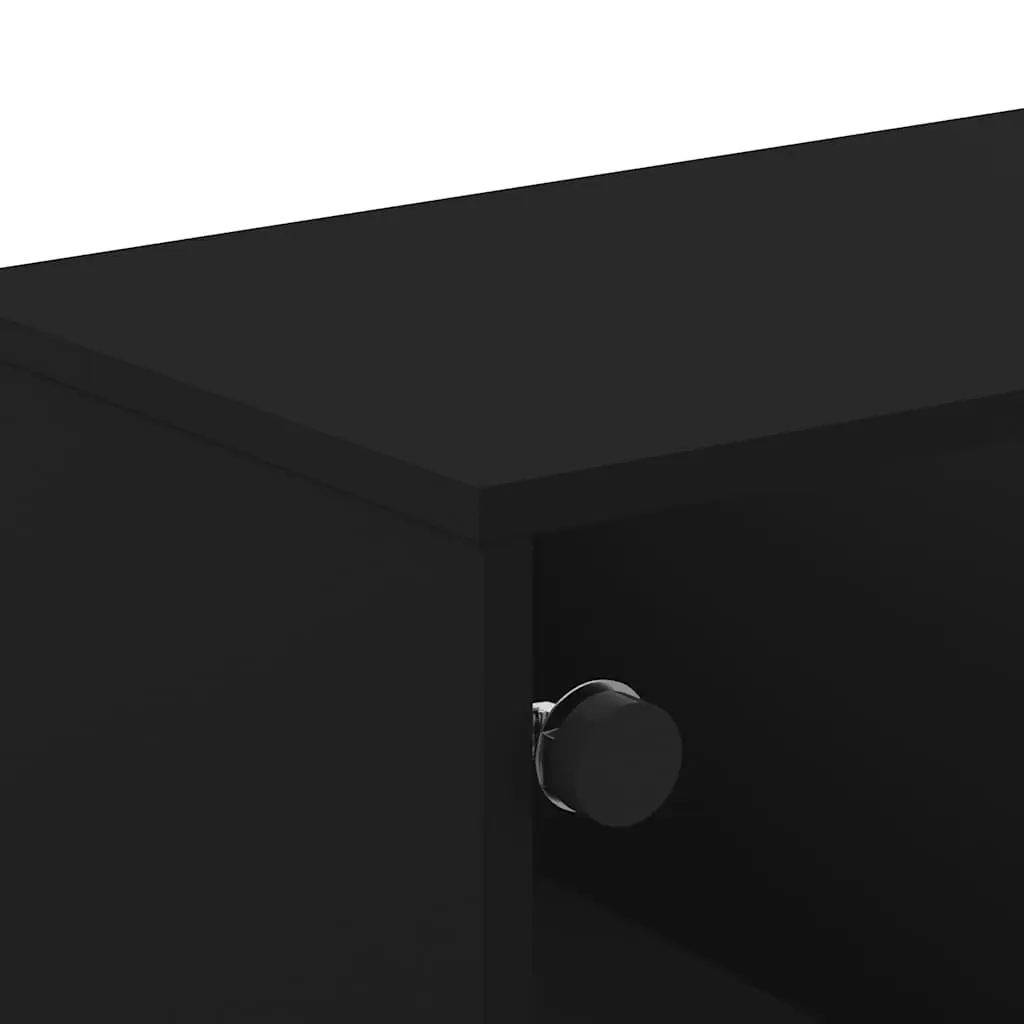 Coffee Table Black with Glass Doors Storage Display Accent Living Room Furniture