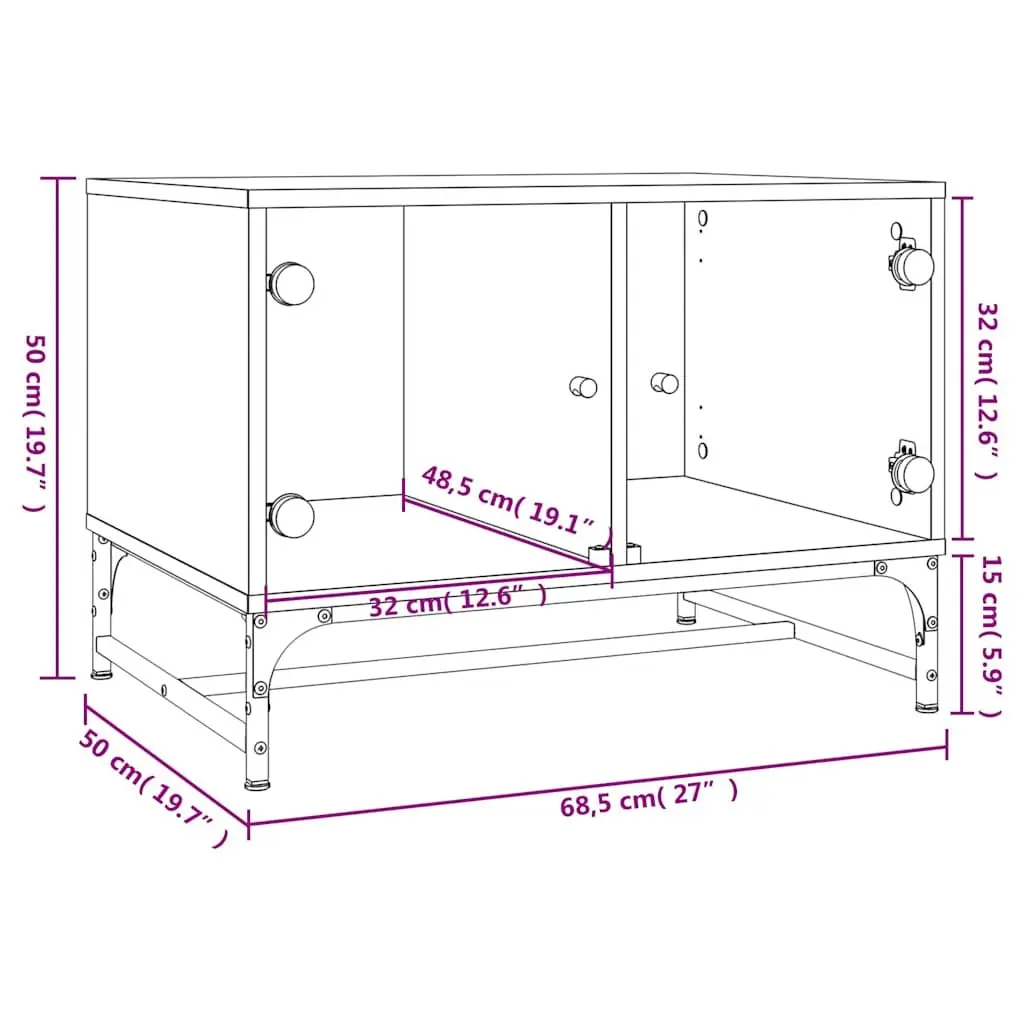 Coffee Table Black with Glass Doors Storage Display Accent Living Room Furniture
