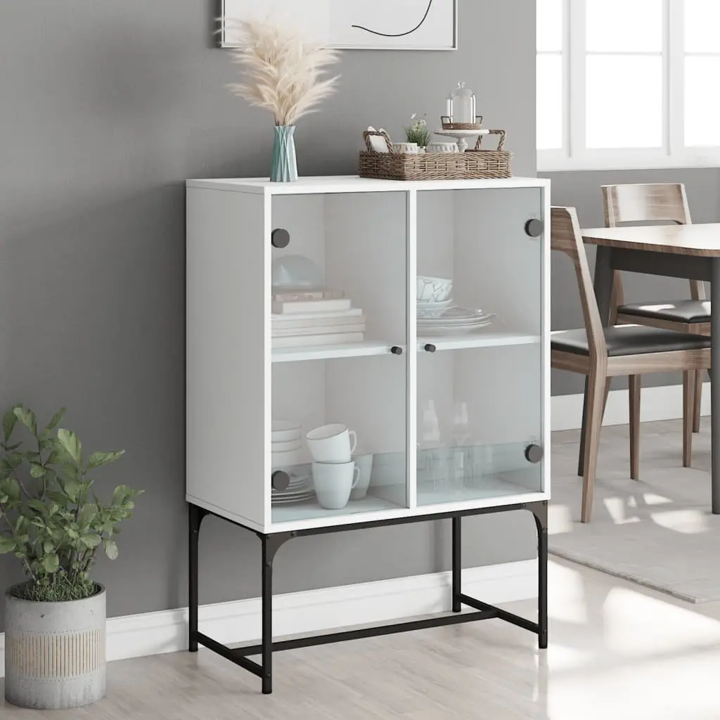 White Glass Door Side Cabinet