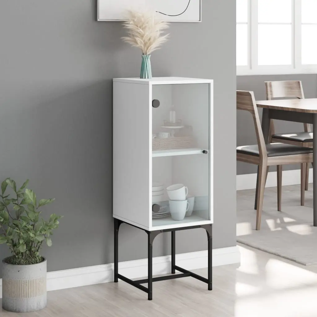 Glass Door Side Cabinet in White