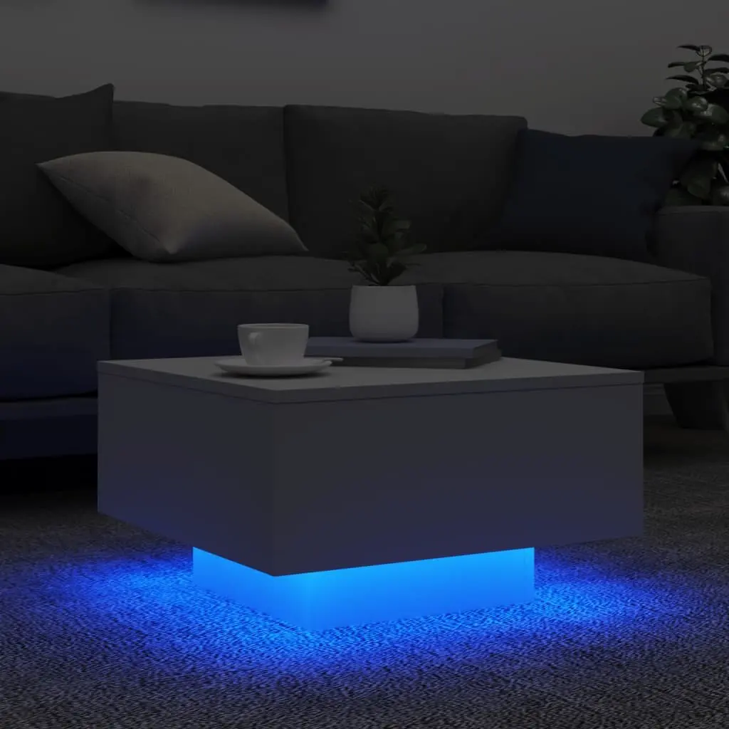Coffee Table with RGB LED Lights White Modern Living Room Accent Furniture