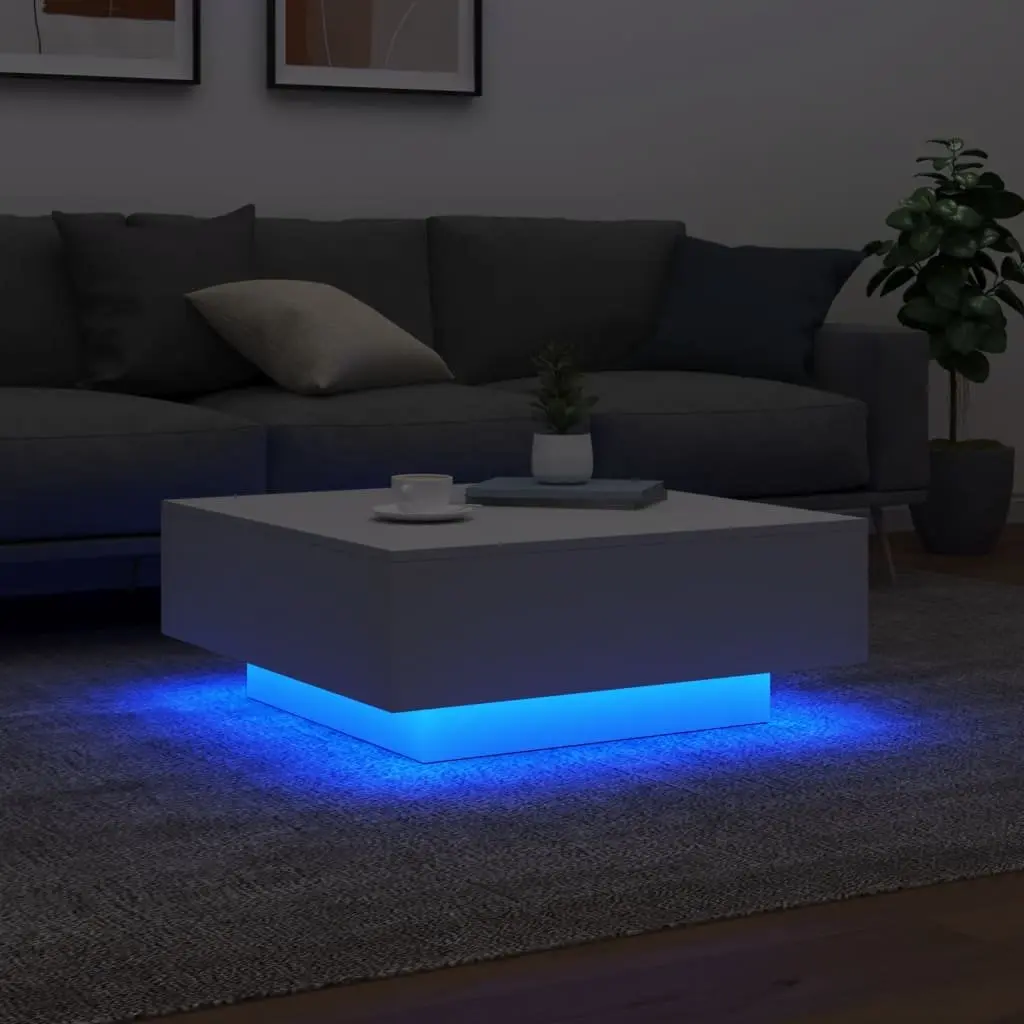 Coffee Table for Living Room with RGB LED Lights White 80 x 80 x 31 cm