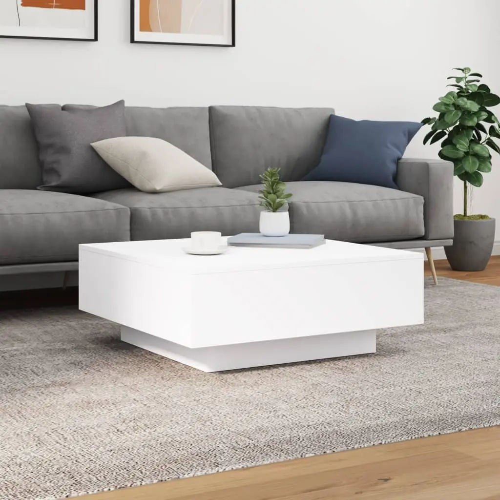 Coffee Table for Living Room with RGB LED Lights White 80 x 80 x 31 cm