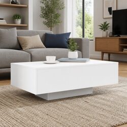 Coffee Table with RGB LED Lights: 85L x 55W x 31H cm, White