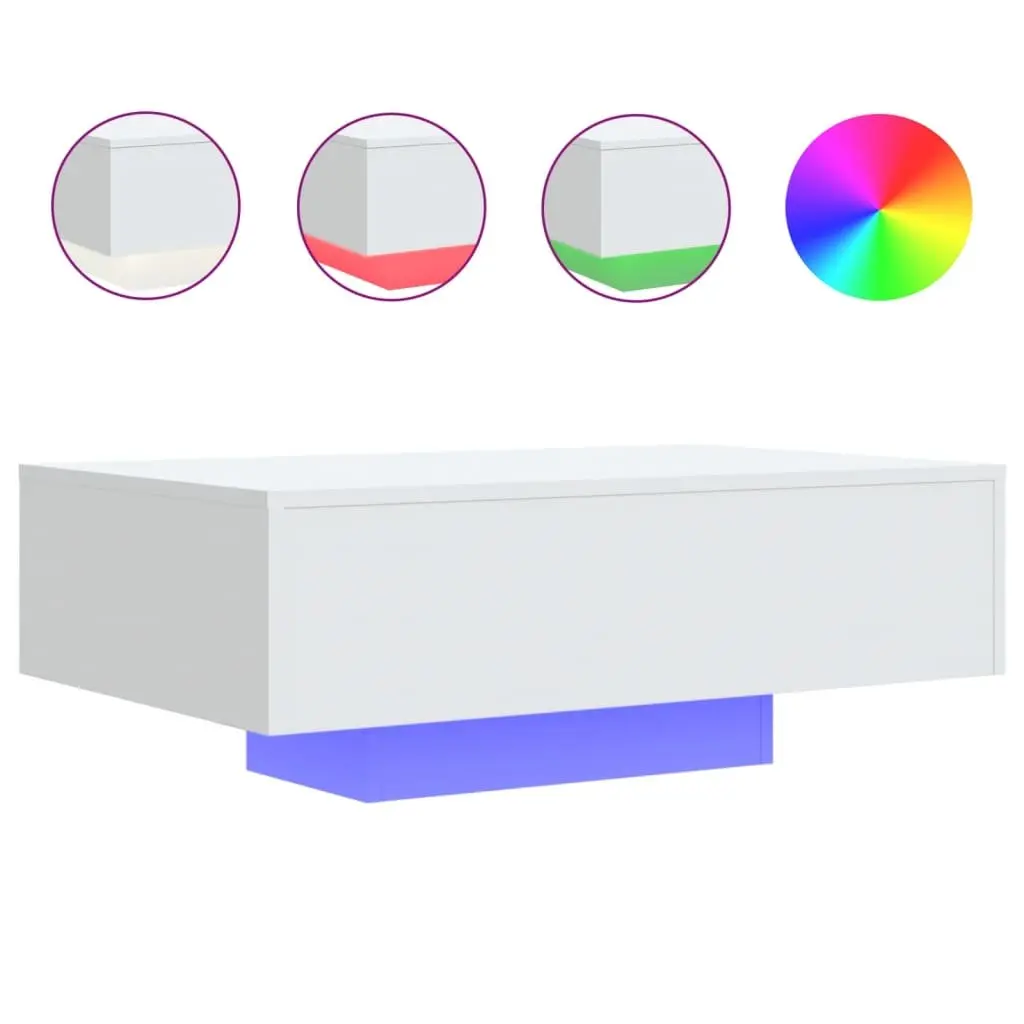 Coffee Table for Living Room with RGB LED Lights White 85x55x31cm