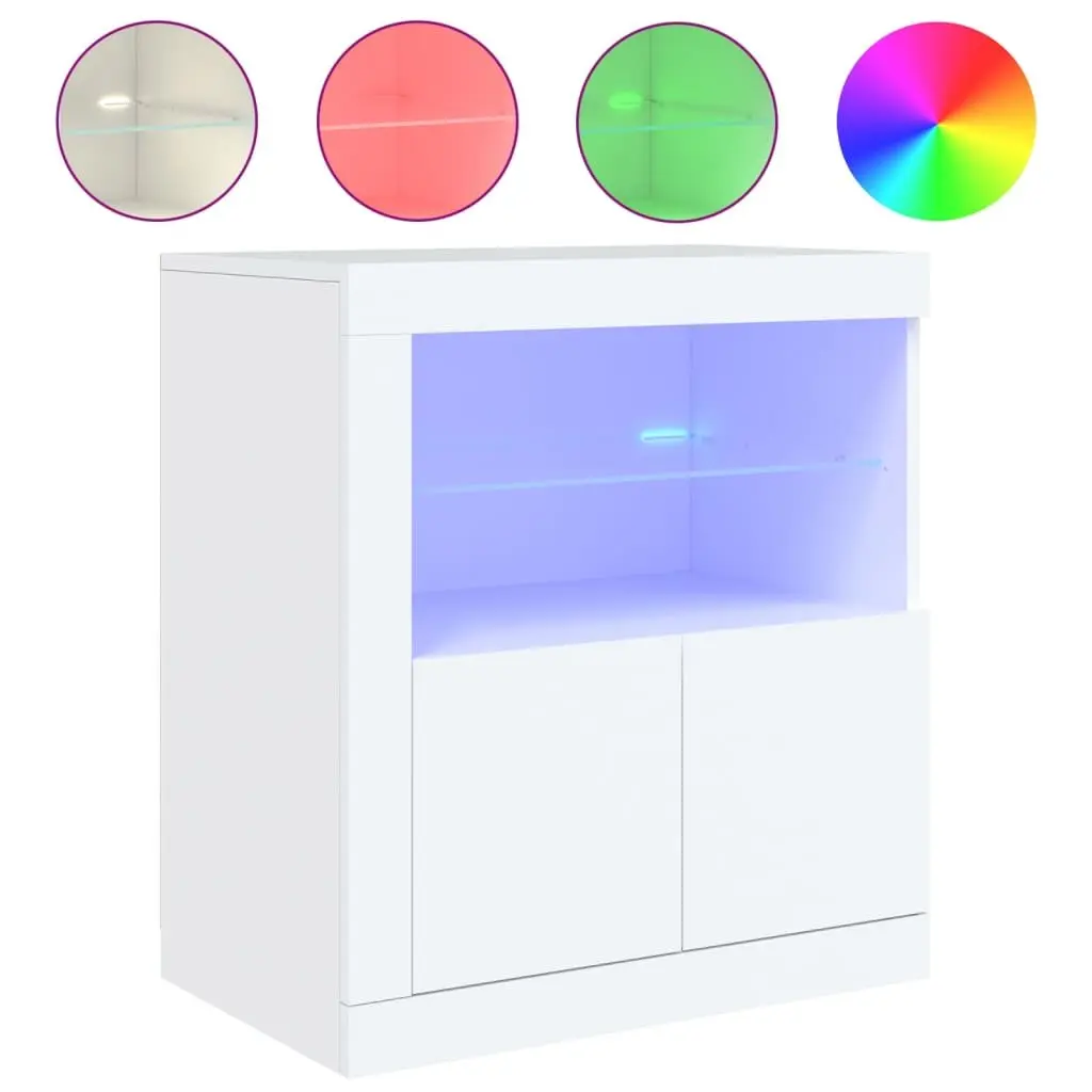 White Sideboard Storage Cabinet for Living Room with RGB LED Lights 60.5W x 37D x 67H cm