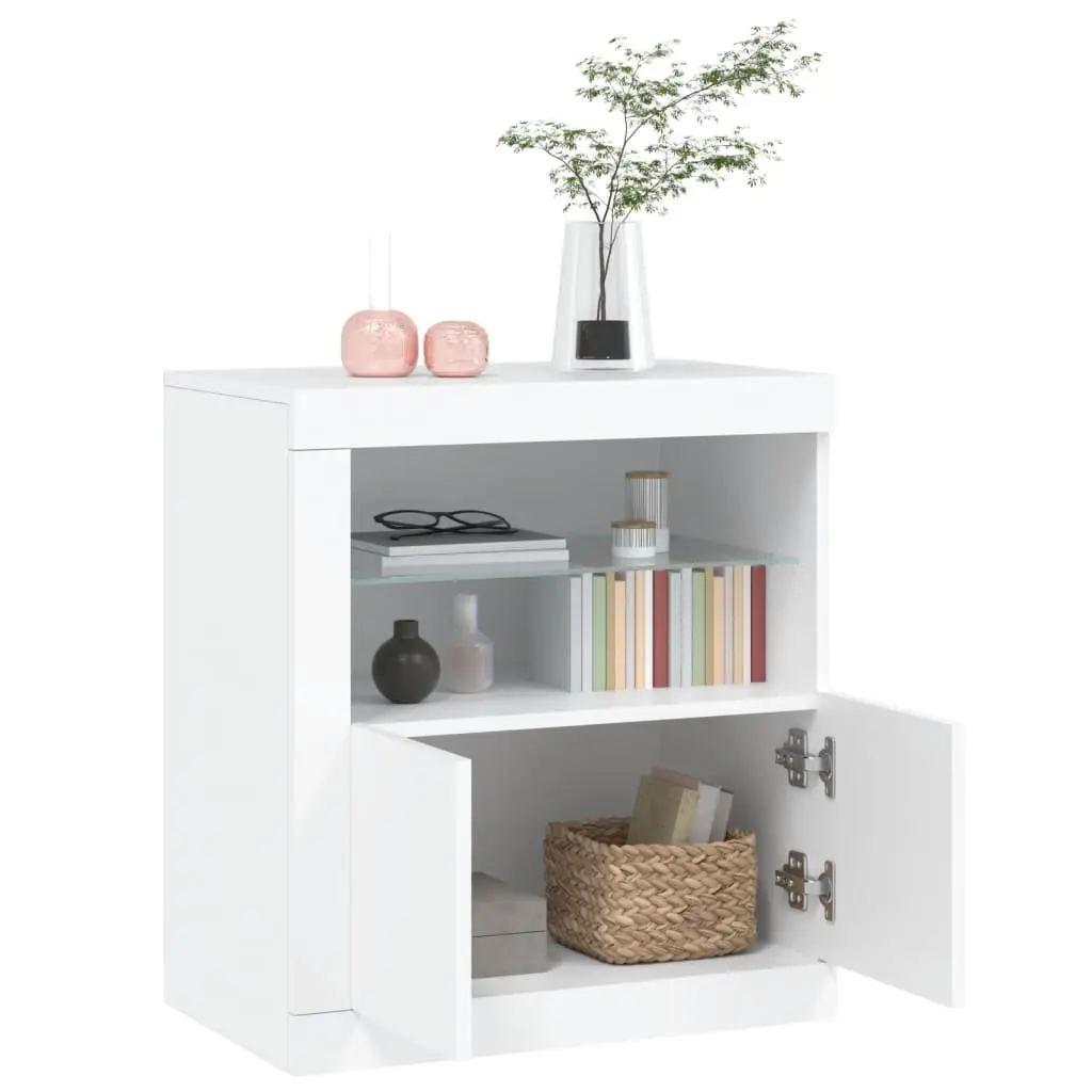 White Sideboard Storage Cabinet for Living Room with RGB LED Lights 60.5W x 37D x 67H cm