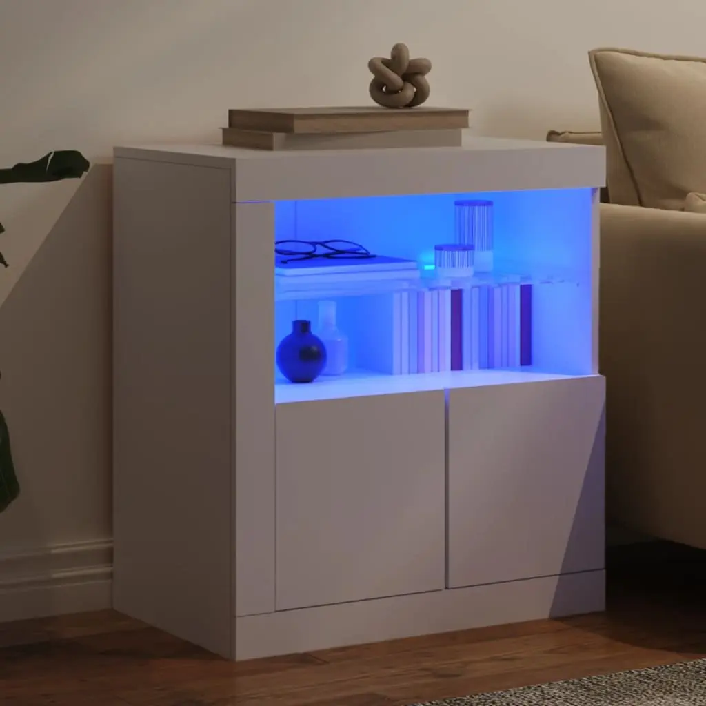 White Sideboard Storage Cabinet for Living Room with RGB LED Lights 60.5W x 37D x 67H cm