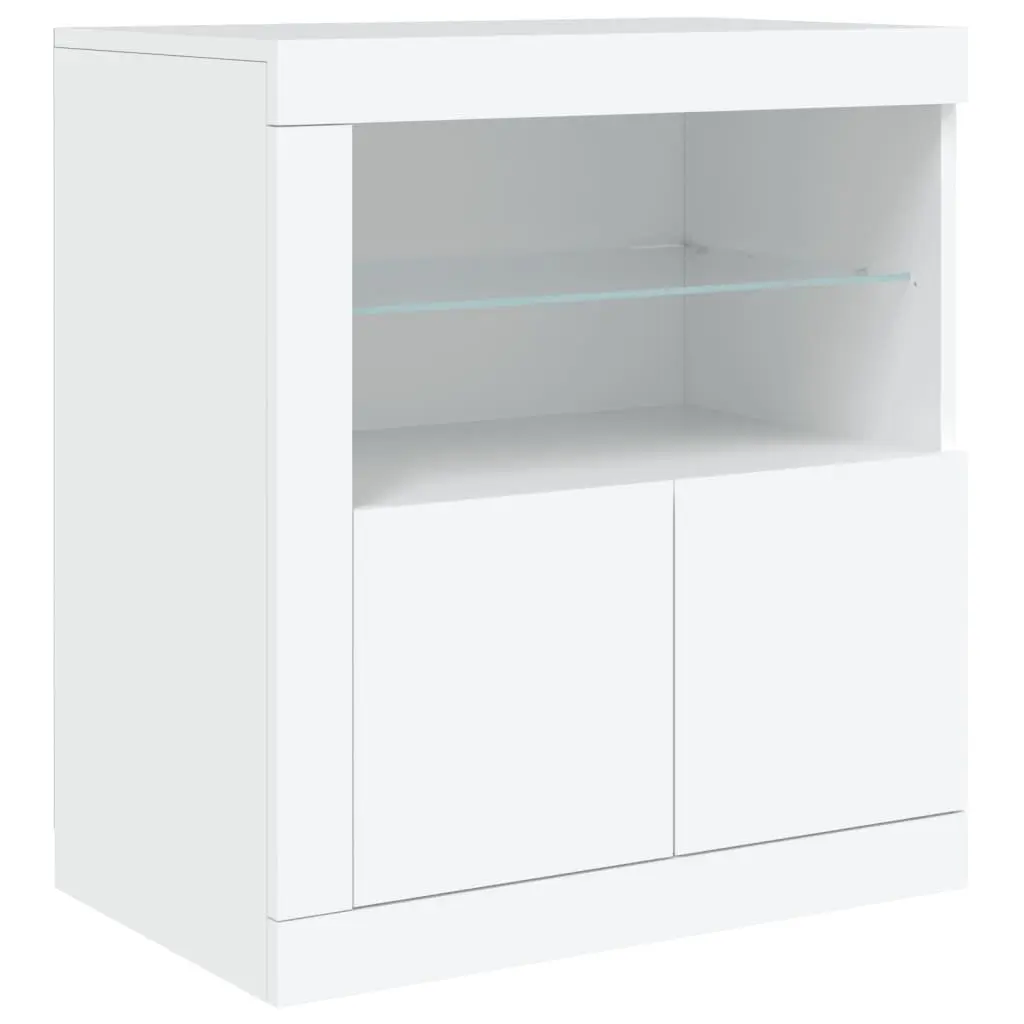 White Sideboard Storage Cabinet for Living Room with RGB LED Lights 60.5W x 37D x 67H cm