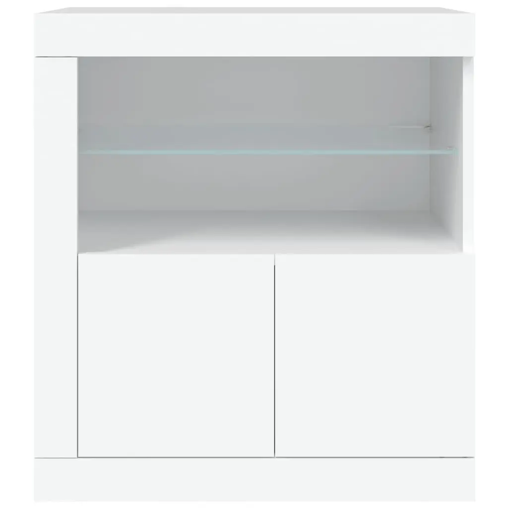 White Sideboard Storage Cabinet for Living Room with RGB LED Lights 60.5W x 37D x 67H cm